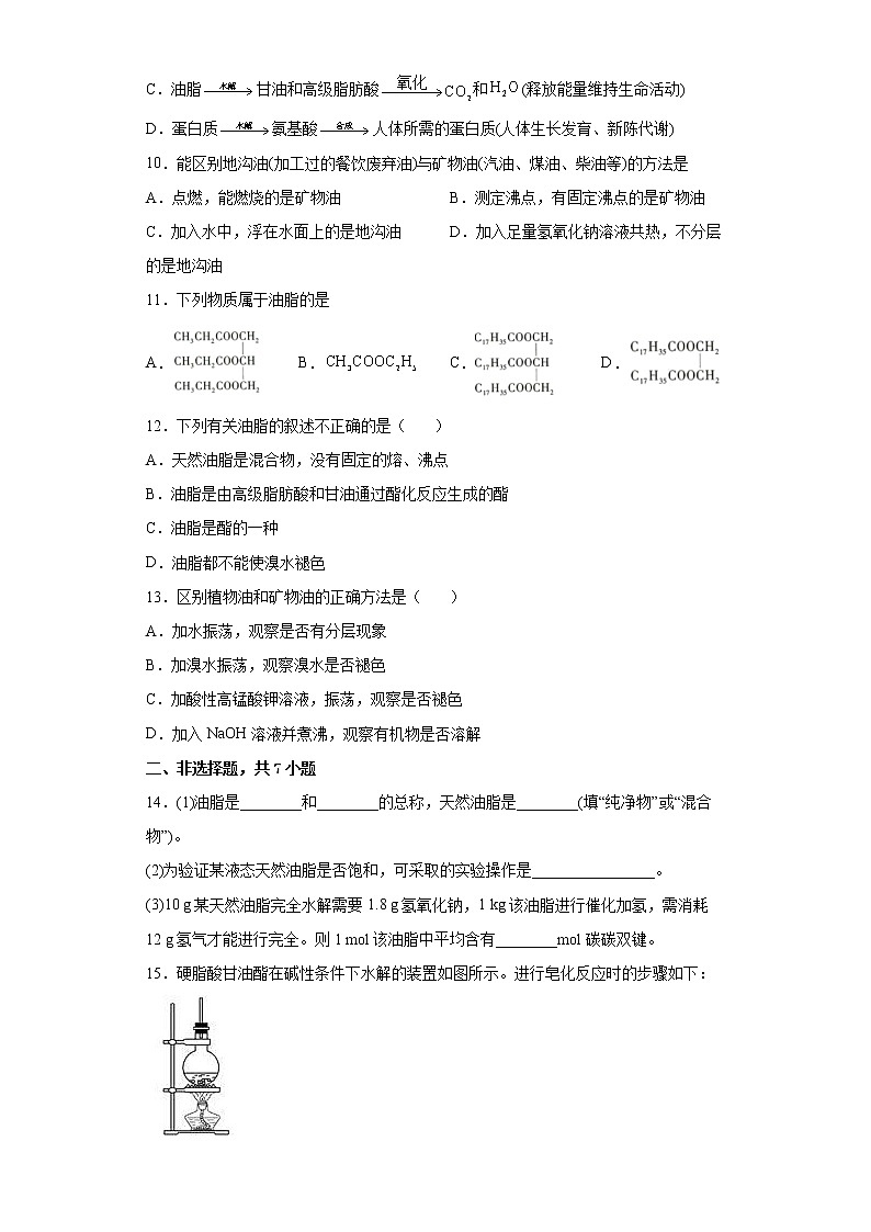 第七章第四节第3课时油脂分层作业基础练习（2）2021_2022学年高中化学必修第二册（人教版2019）03