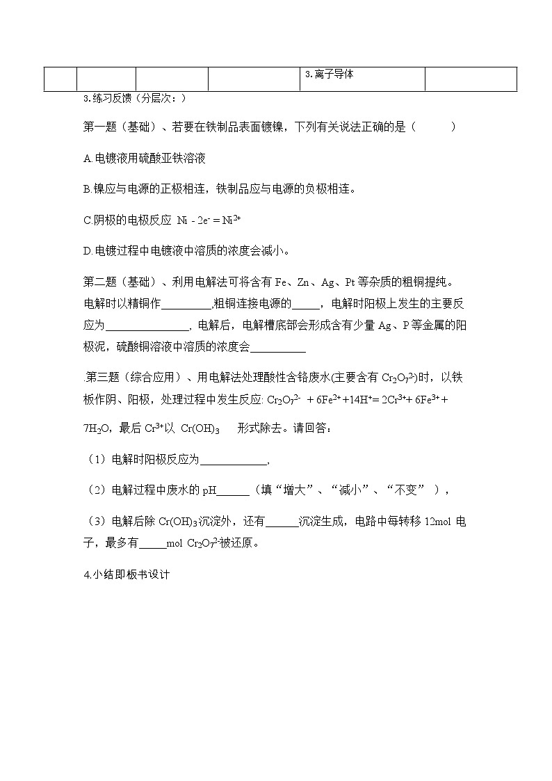 选择性必修一化学人教版 4.2.2电解原理的应用 教案02