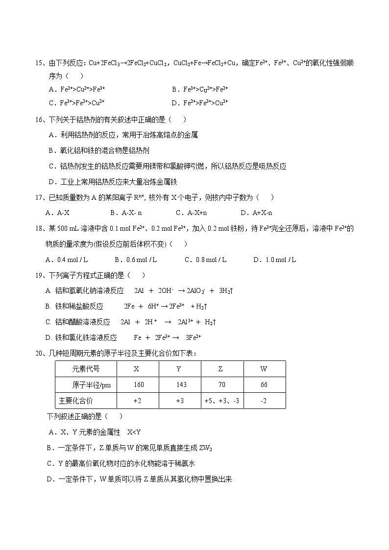 2015-2016学年上理附中高二上期中考化学试卷03