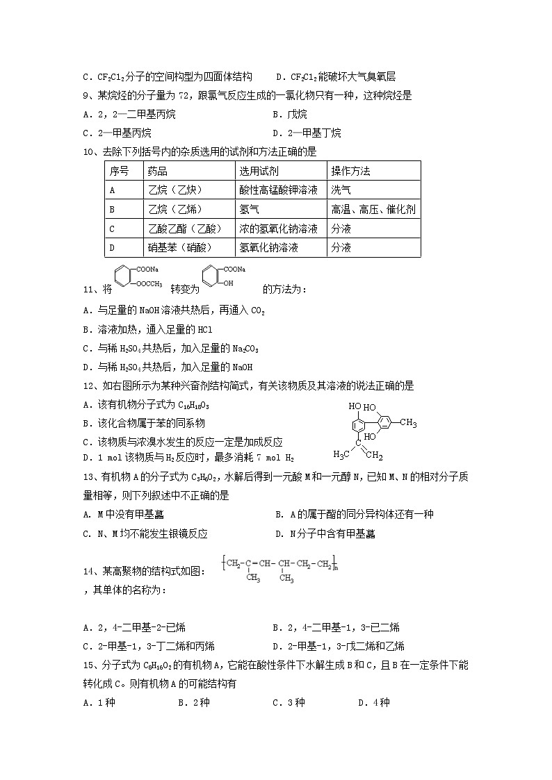 上海市金山中学2013-2014学年高二下学期4月阶段测试化学试题无答案第2页