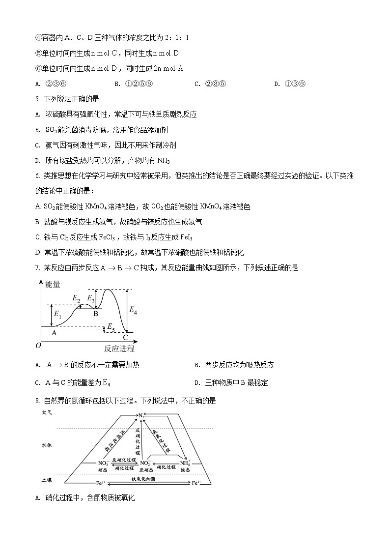 精品解析：山东省济宁市兖州区2021-2022学年高一下学期期中考试化学试题（原卷版）第2页