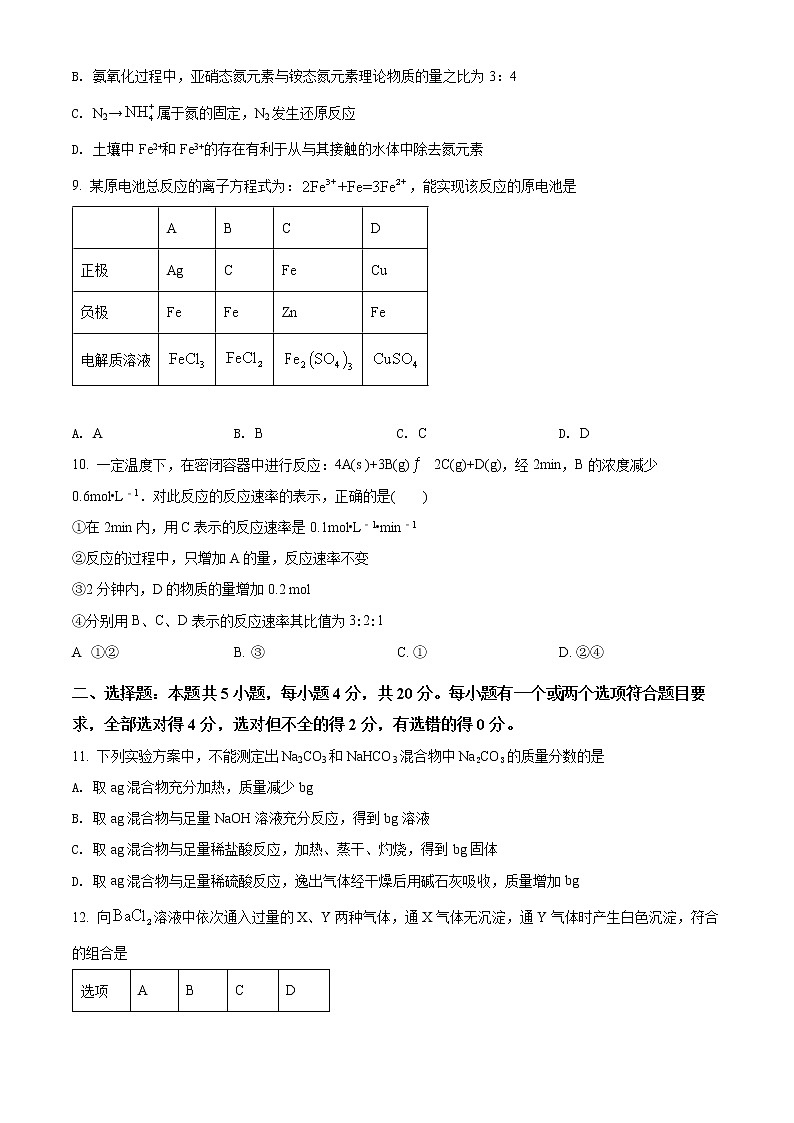 精品解析：山东省济宁市兖州区2021-2022学年高一下学期期中考试化学试题（原卷版）第3页