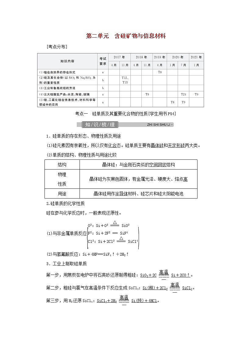 浙江专用高考化学一轮复习专题4非金属及其化合物第二单元含硅矿物与信息材料学案第1页