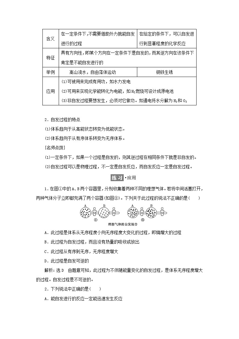 苏教版高中化学选择性必修1专题2化学反应速率与化学平衡第二单元第一课时化学反应的方向学案第2页