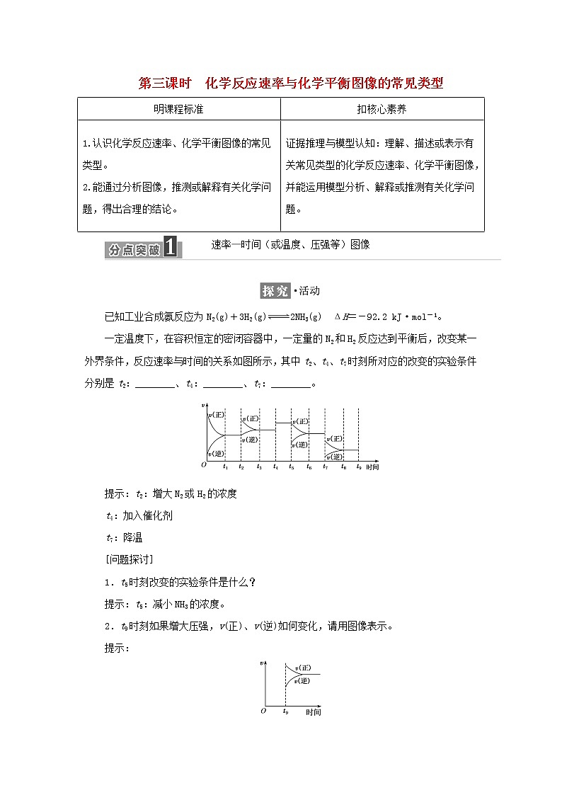 苏教版高中化学选择性必修1专题2化学反应速率与化学平衡第三单元第三课时化学反应速率与化学平衡图像的常见类型学案01