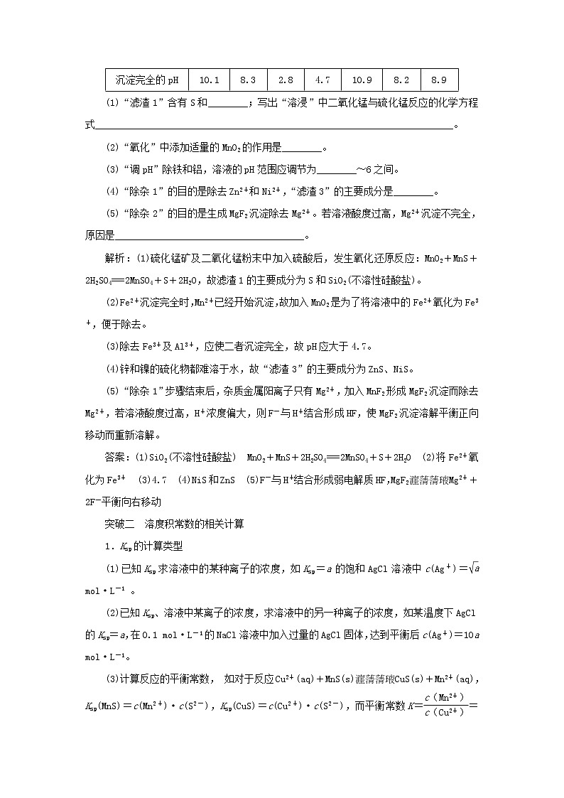 苏教版高中化学选择性必修1专题3水溶液中的离子反应第四单元专题重点突破八沉淀溶解平衡常考考点学案03