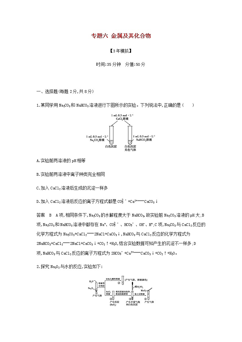 山东专用高考化学一轮复习专题六金属及其化合物专题综合检测含解析01