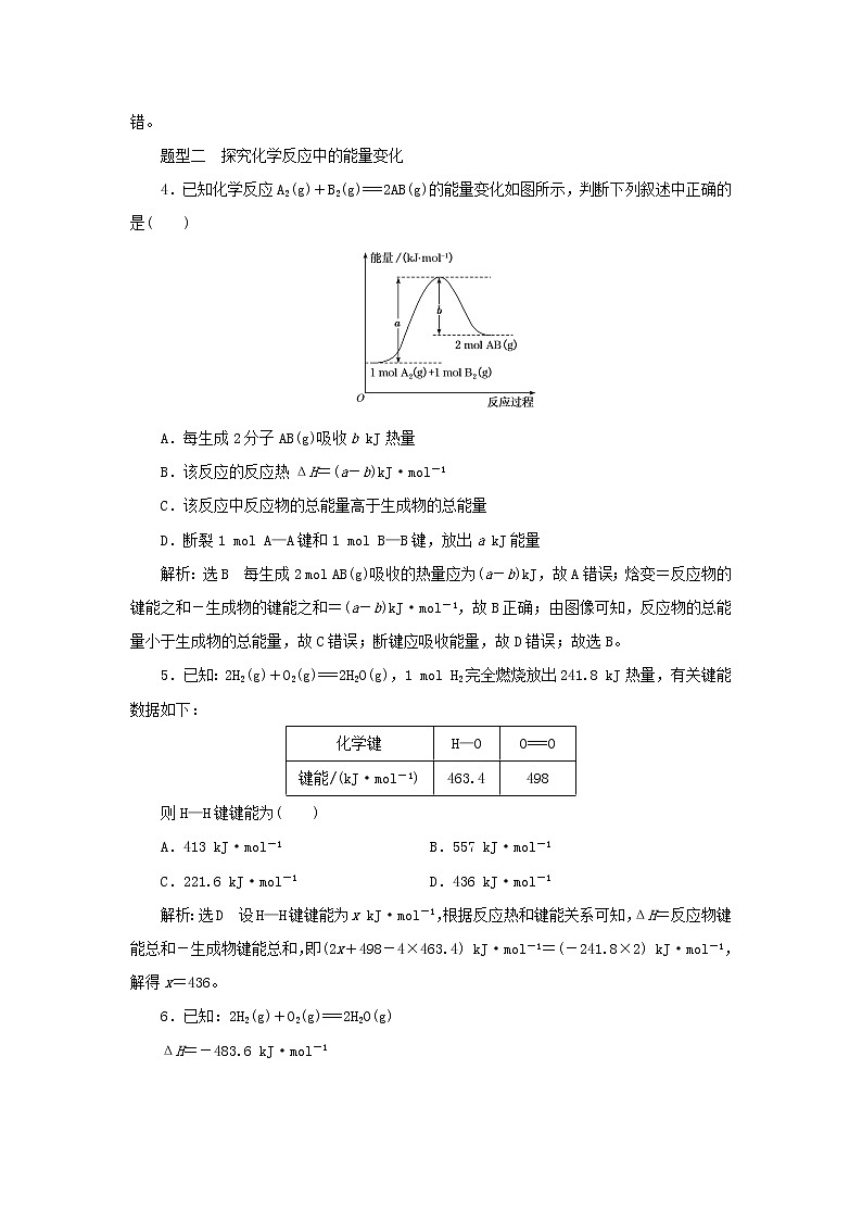 苏教版高中化学选择性必修1课时检测1化学反应的焓变含解析02