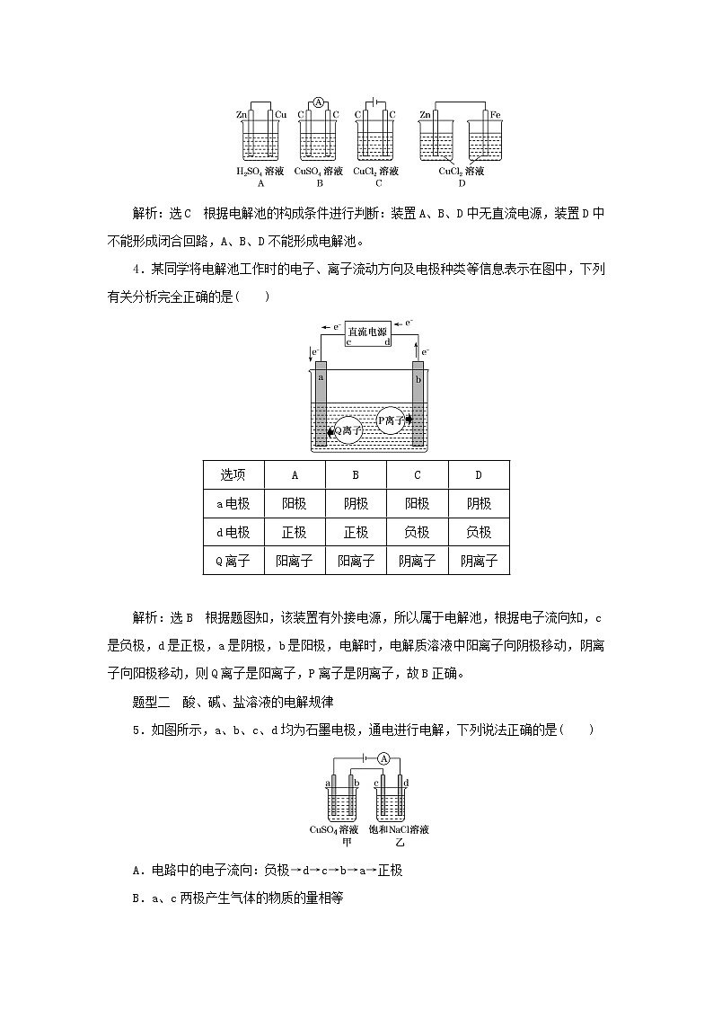 苏教版高中化学选择性必修1课时检测6电解及其装置含解析02