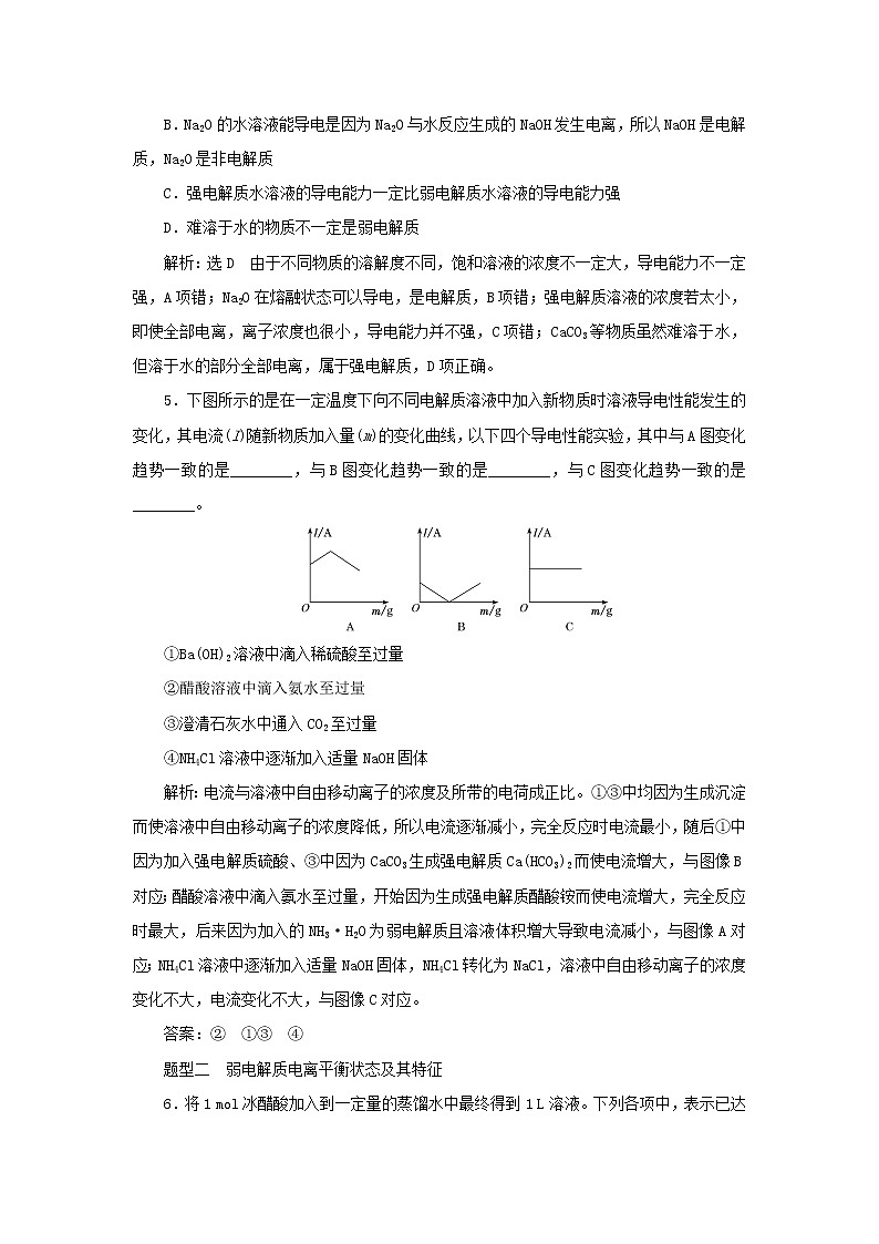 苏教版高中化学选择性必修1课时检测17强电解质和弱电解质含解析第2页