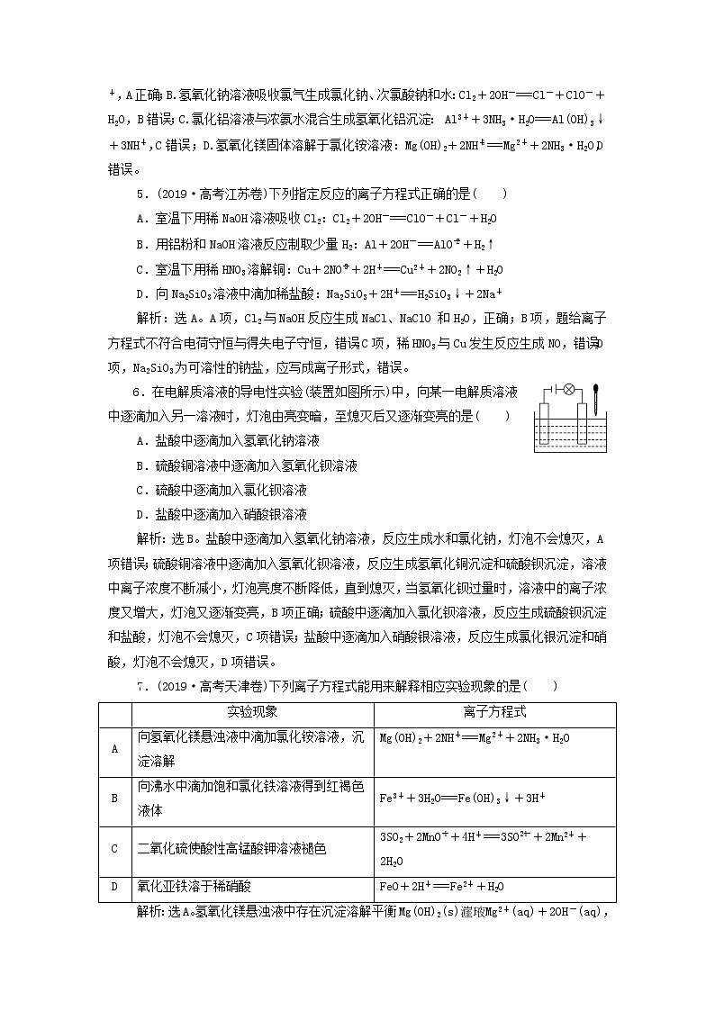高考化学一轮复习第2章物质及其变化第2讲离子反应离子方程式集训含解析02