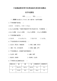 2022宁波赫威斯肯特学校高一上学期夏校阶段测试化学试题含答案