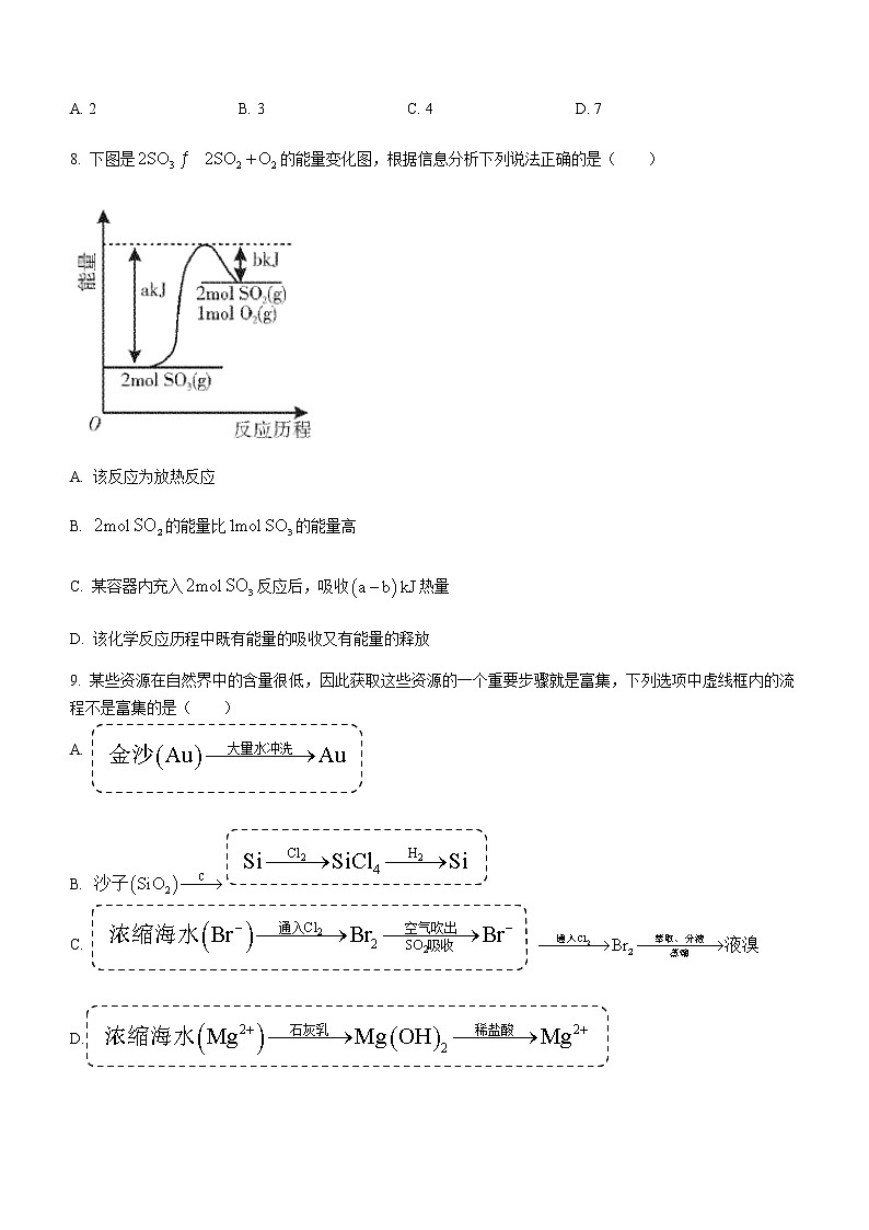 2021乐山高一下学期期末考试化学试题含答案第3页
