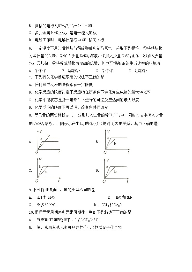 2021自治区乌兰察布集宁区高一下学期期末考试化学试题含答案02