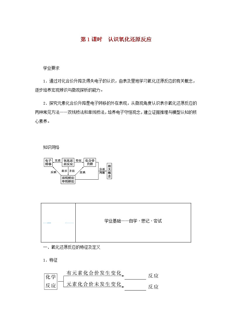 鲁科版高中化学必修第一册第2章元素与物质世界3.1认识氧化还原反应学案第1页