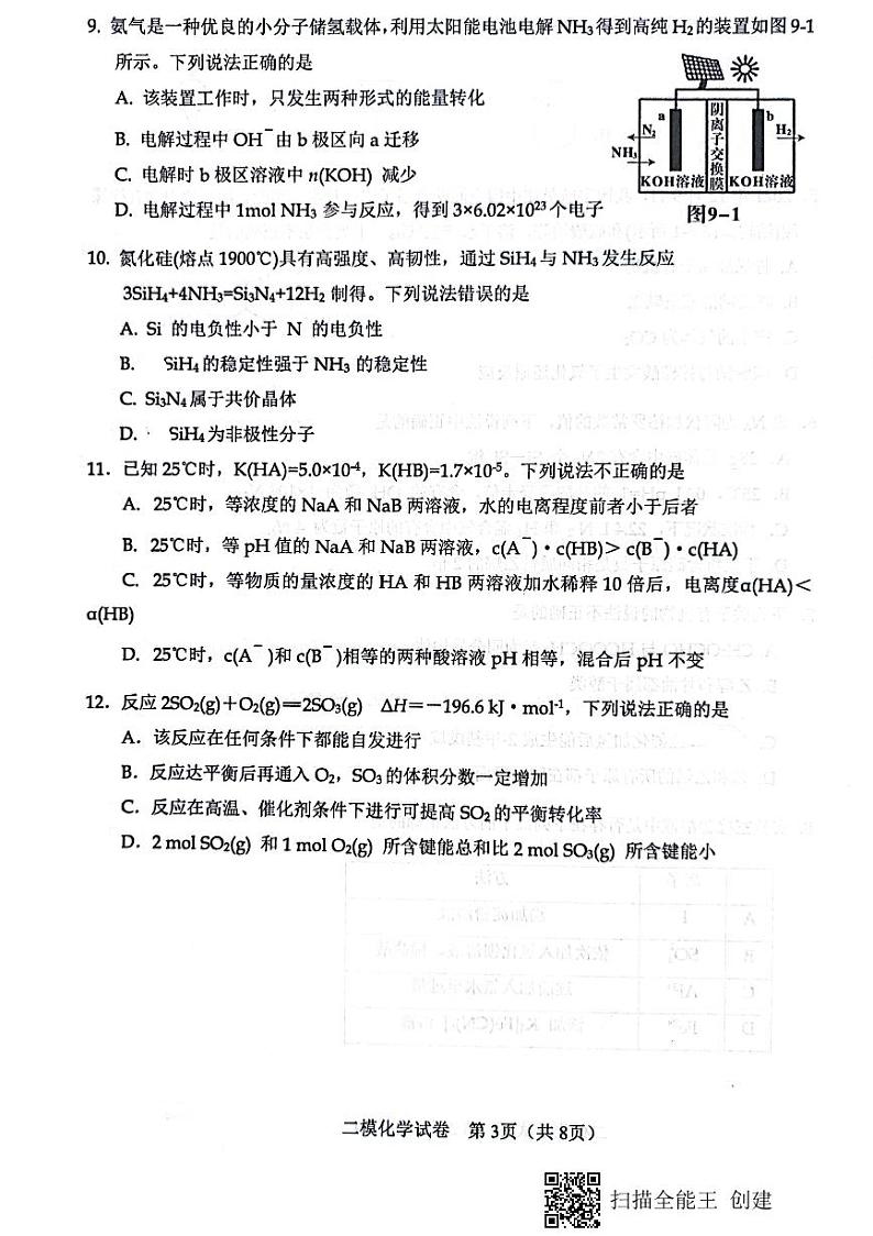 2022年天津市河东区高三学业水平等级性考试第二次模拟考试化学试题（含答案）03