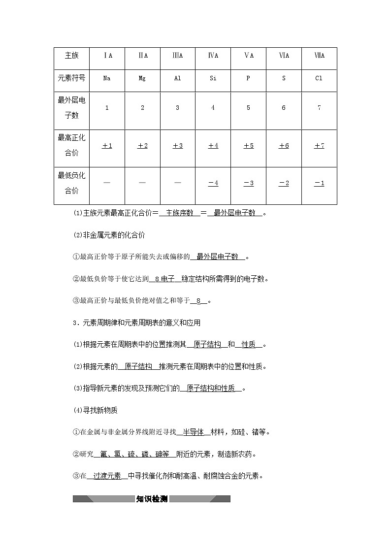 新人教版高中化学必修第一册第四章物质结构元素周期律第二节第2课时元素周期表和元素周期律的应用学案02