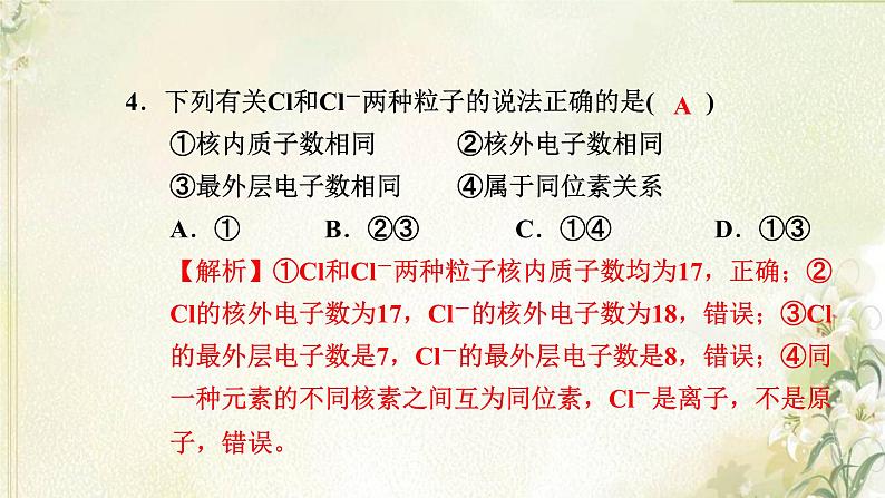 新人教版高中化学必修第一册第四章物质结构元素周期律高效作业18第1课时原子结构元素周期表核素课件06