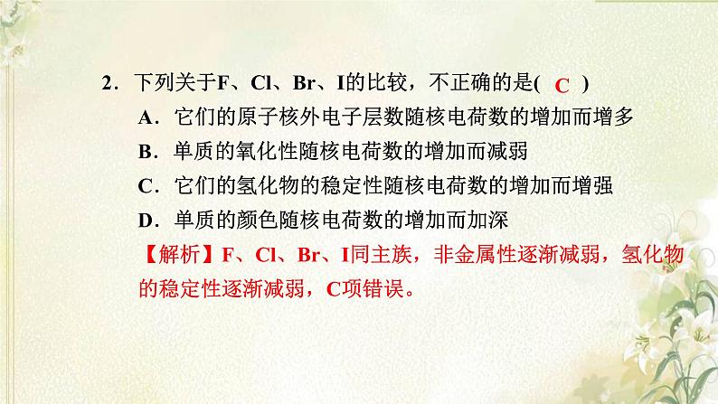 新人教版高中化学必修第一册第四章物质结构元素周期律高效作业19第2课时原子结构与元素的性质课件第4页