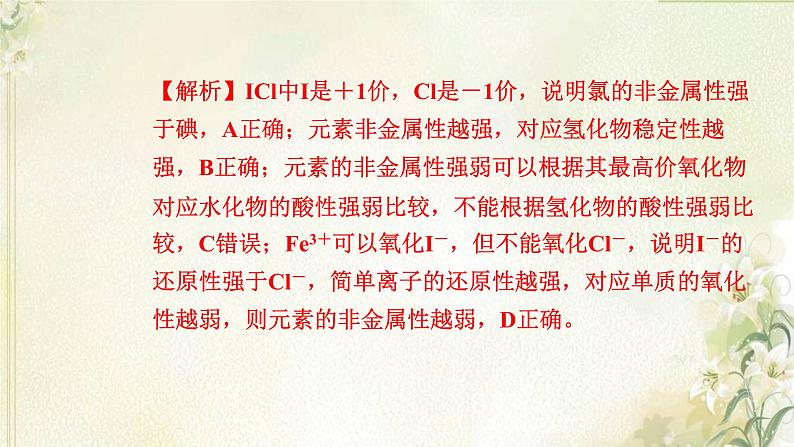 新人教版高中化学必修第一册第四章物质结构元素周期律高效作业19第2课时原子结构与元素的性质课件第6页