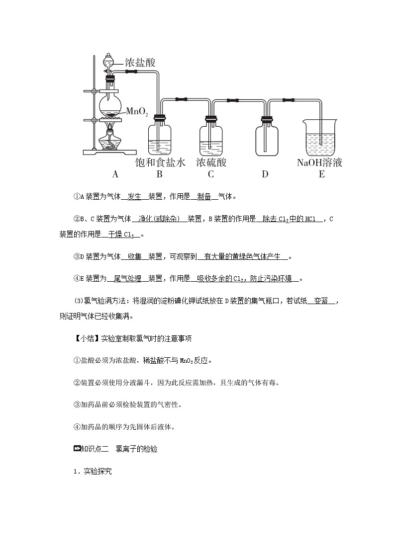 新人教版高中化学必修第一册第二章海水中的重要元素__钠和氯第二节第2课时氯气的实验室制法氯离子的检验学案第2页