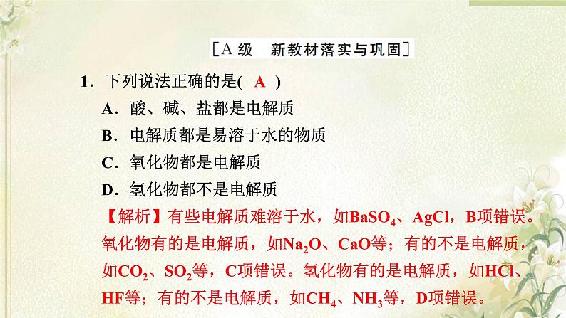 新人教版高中化学必修第一册第一章物质及其变化高效作业3第1课时电解质的电离课件第2页