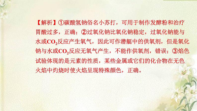 新人教版高中化学必修第一册第二章海水中的重要元素__钠和氯高效作业8第2课时碳酸钠和碳酸氢钠焰色试验课件05