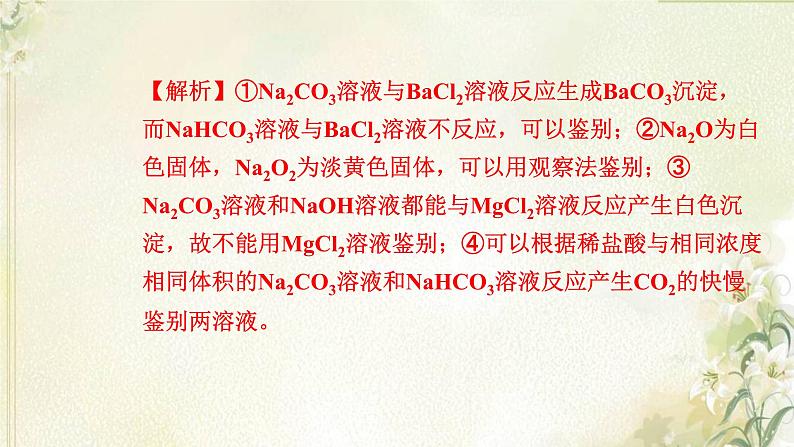 新人教版高中化学必修第一册第二章海水中的重要元素__钠和氯高效作业8第2课时碳酸钠和碳酸氢钠焰色试验课件07