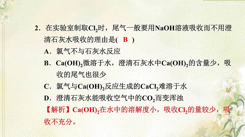 新人教版高中化学必修第一册第二章海水中的重要元素__钠和氯高效作业9第1课时氯气的性质课件第3页