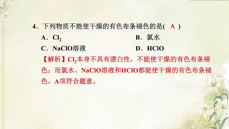 新人教版高中化学必修第一册第二章海水中的重要元素__钠和氯高效作业9第1课时氯气的性质课件第6页