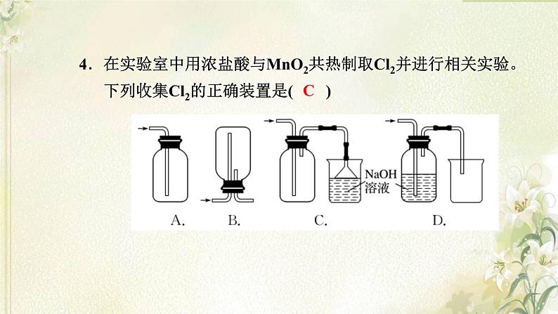 新人教版高中化学必修第一册第二章海水中的重要元素__钠和氯高效作业10第2课时氯气的实验室制法氯离子的检验课件第7页