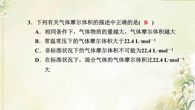 新人教版高中化学必修第一册第二章海水中的重要元素__钠和氯高效作业12第2课时气体摩尔体积课件05