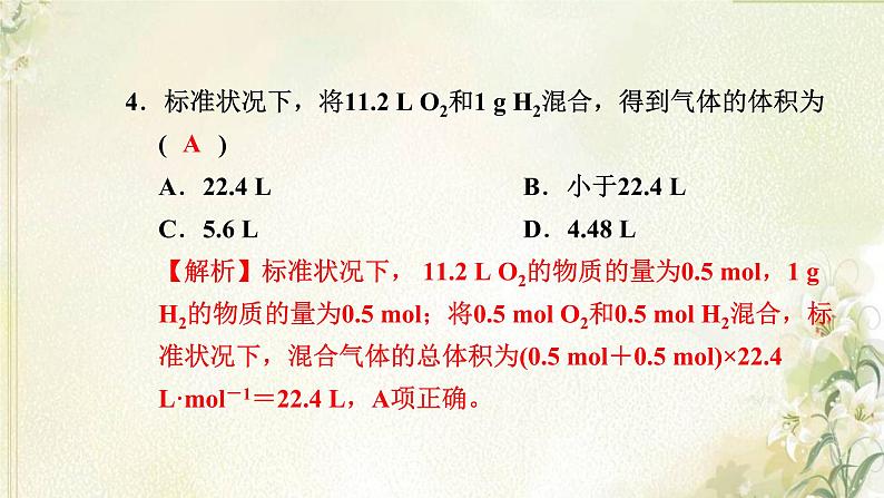 新人教版高中化学必修第一册第二章海水中的重要元素__钠和氯高效作业12第2课时气体摩尔体积课件07