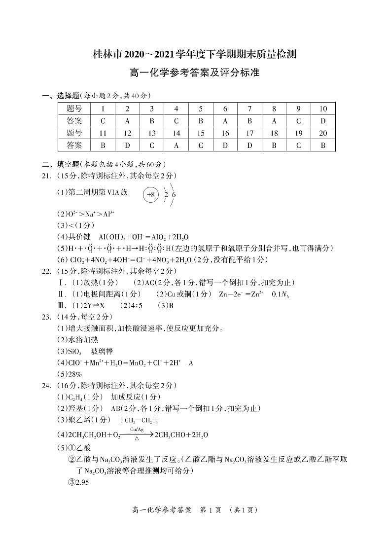 2021桂林高一下学期期末化学试题图片版扫描版含答案01
