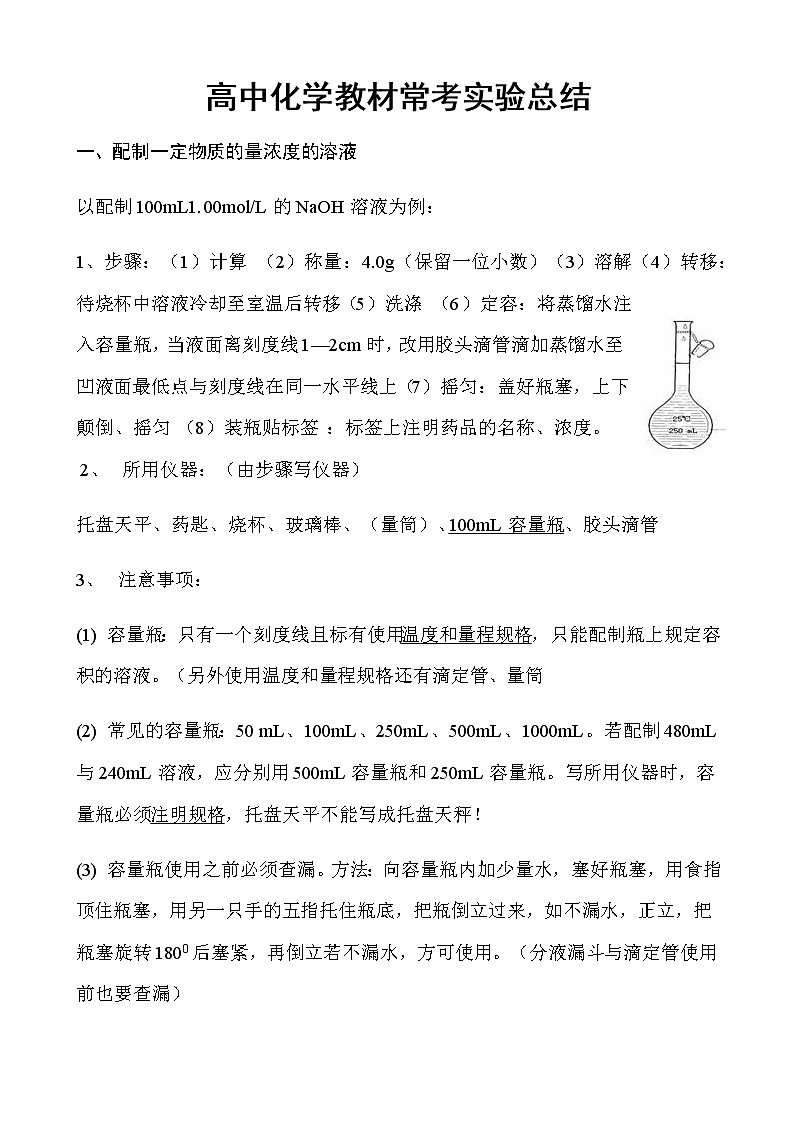 高中化学20个常考实验01