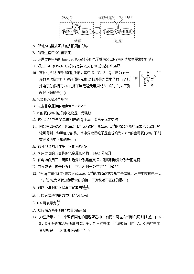 2022年陕西省安康市汉滨区江北高级中学高考化学第一次模拟试卷（含答案解析）第3页
