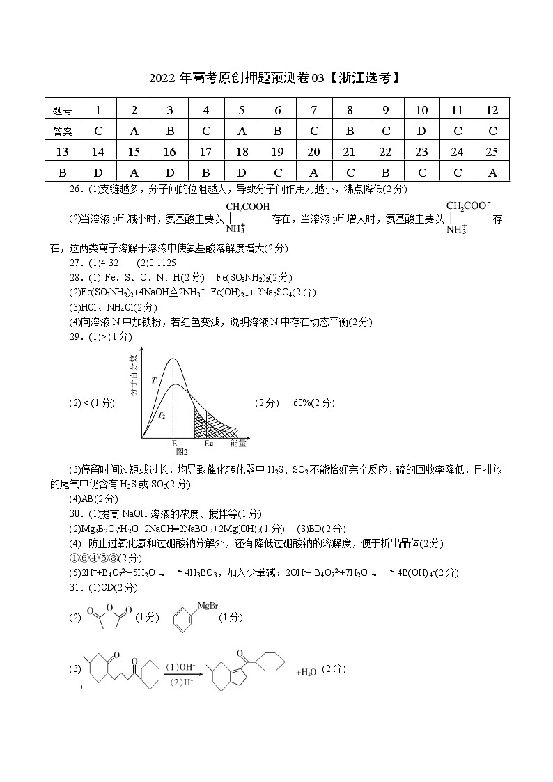 2022年高考押题预测卷03（浙江选考）化学（参考答案）第1页