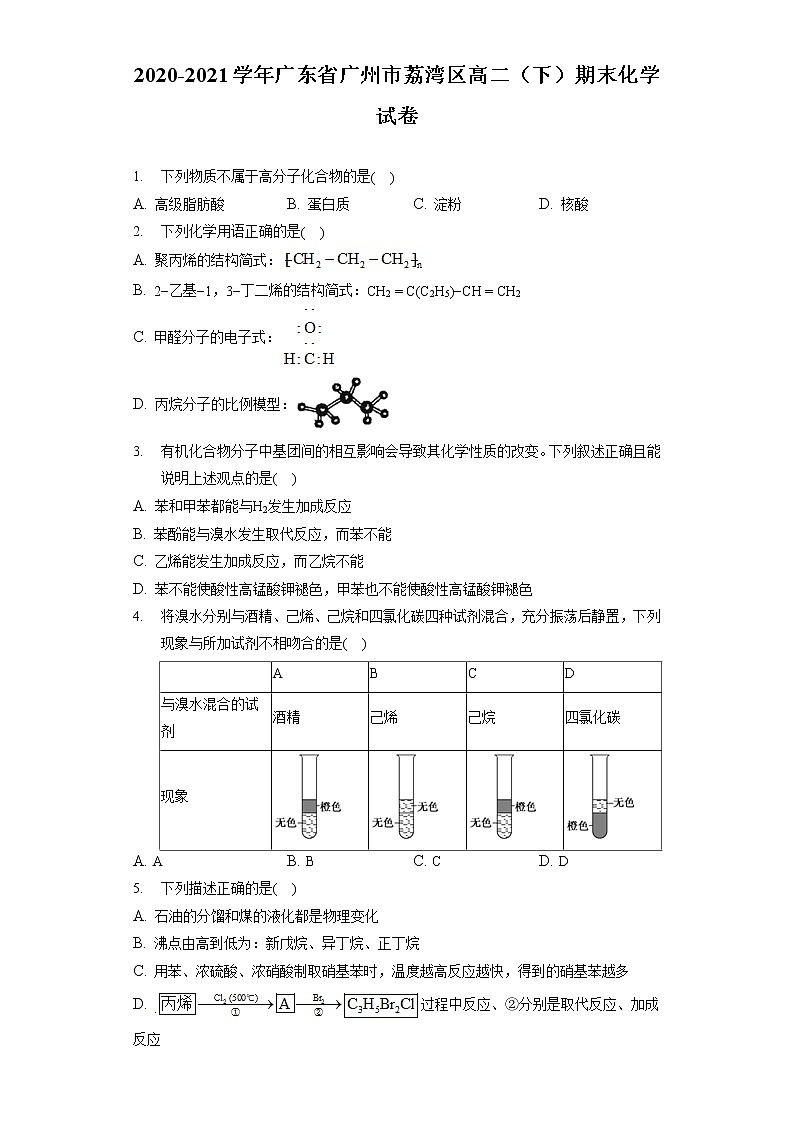 2020-2021学年广东省广州市荔湾区高二（下）期末化学试卷01
