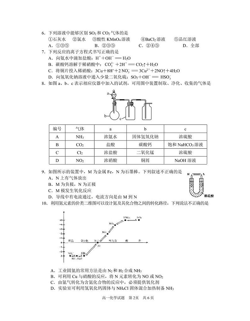 2020-2021学年安徽省马鞍山市高一下学期期末考试化学试卷（PDF版）02