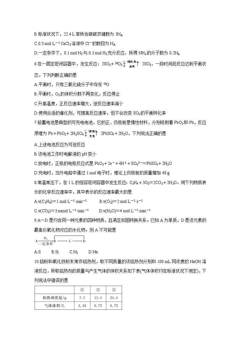 2021湖南省三湘名校教育联盟高一下学期期中联考试题化学含答案02