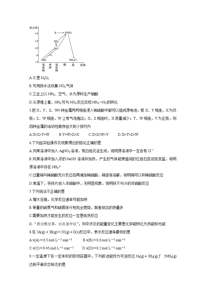 2021湖北省鄂西北六校联考高一下学期期中考试化学含答案02