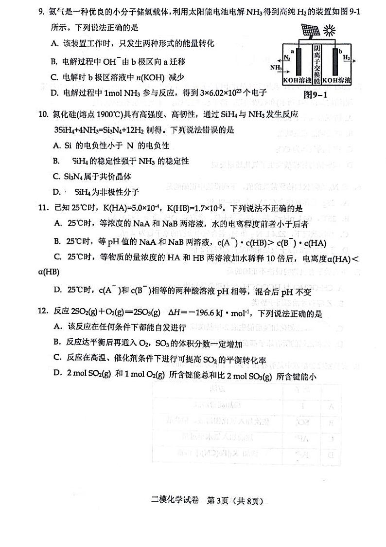 2022年天津市河东区高三二模化学试题含答案03