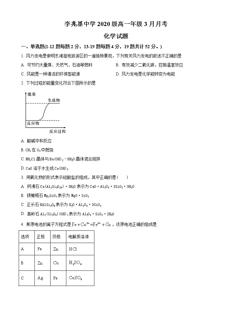 2021佛山顺德李兆基中学高一下学期3月月考化学试题含答案第1页