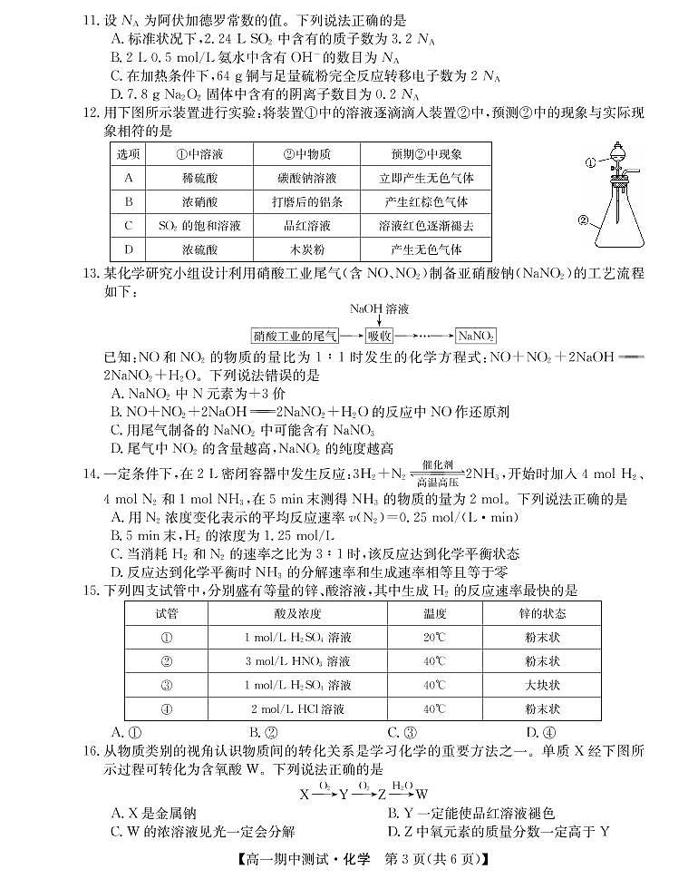2021-2022学年山西省运城市高中联合体高一下学期期中联考化学试题PDF版含答案03