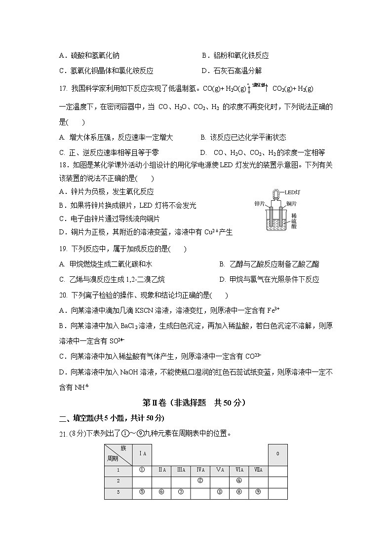 2021-2022学年陕西省西安市长安区第一中学高二上学期期末教学质量检测化学（文）试题含答案03