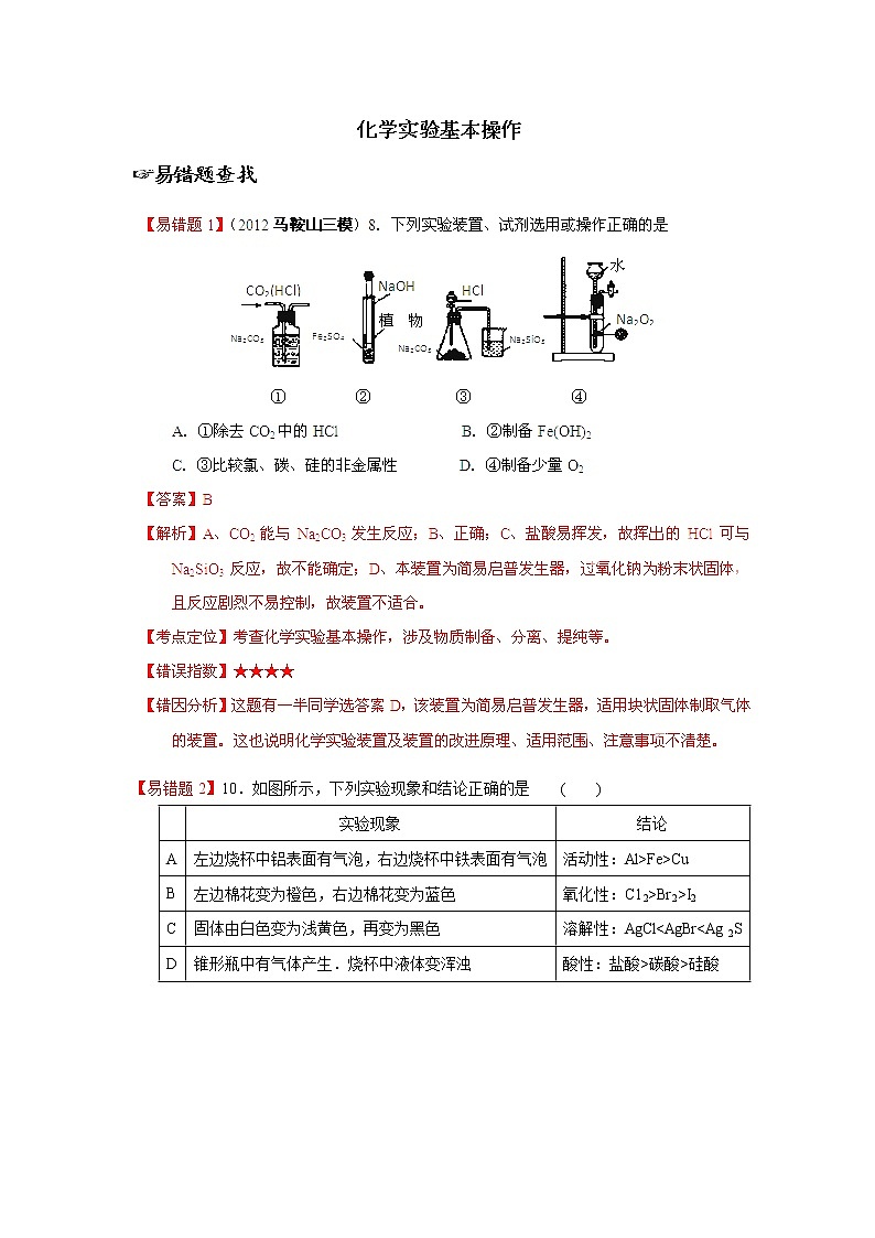 备战高考错题本化学实验基本操作第1页