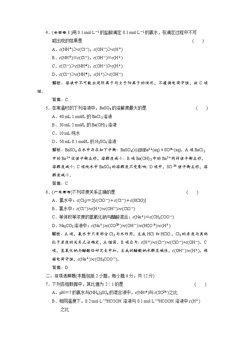 高三化学二轮单元评估(八)水溶液中的离子平衡第2页