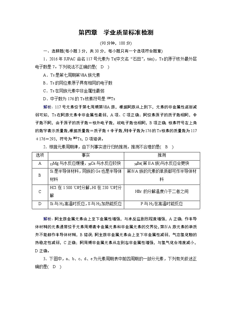 学业质量标准检测401