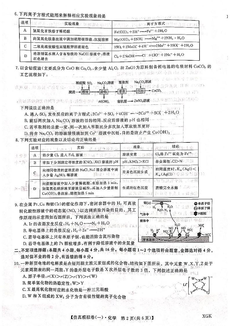 2022届河北省普通高中学业水平选择性考试仿真模拟卷（一）化学试题 PDF版02