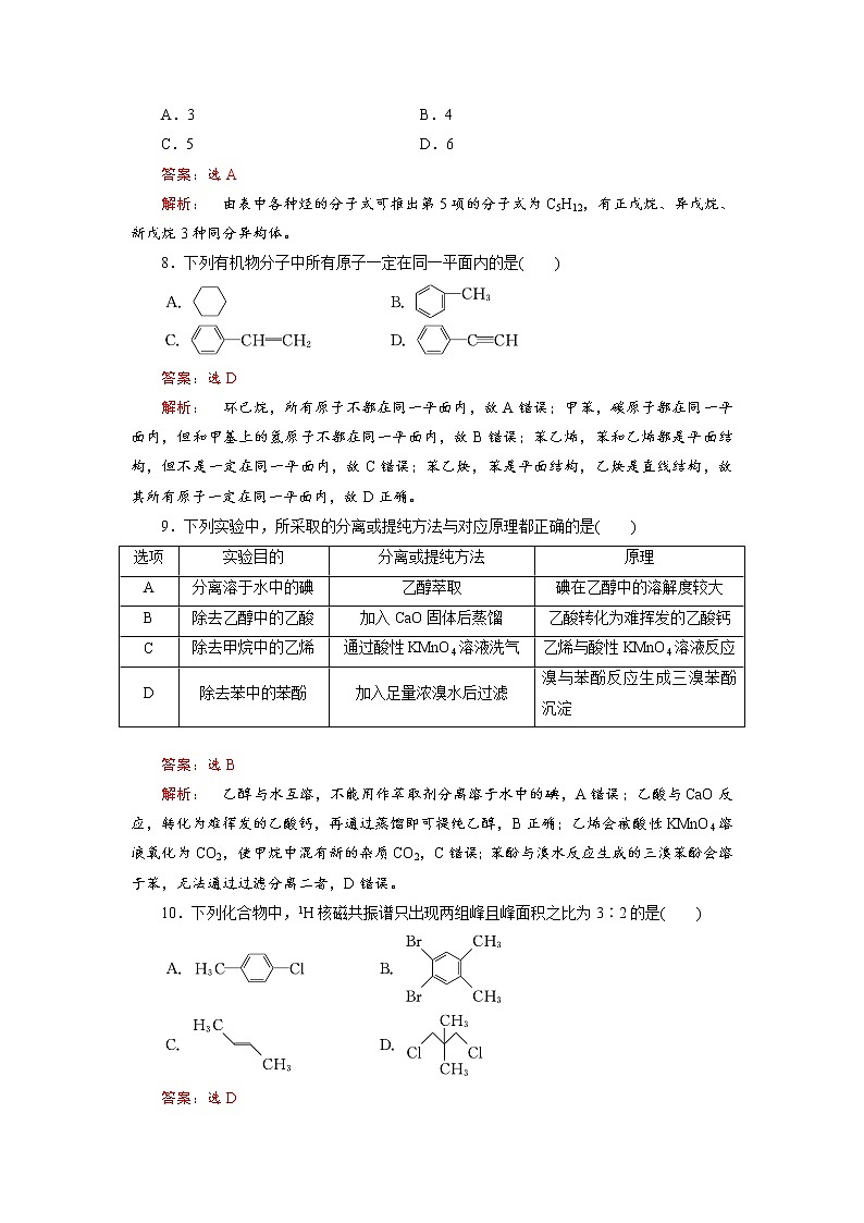 专项提升训练01 有机化合物的结构特点与研究方法-【期末对点复习课】2021-2022学年高二化学下学期综合复习（人教版2019选择性必修3）03